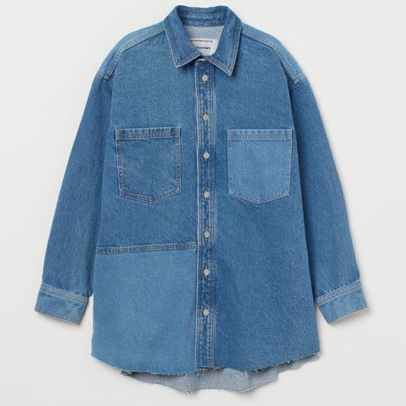 100% recycled denim H&M Shirt Jacket Overshirt Shacket - Picture 9 of 10